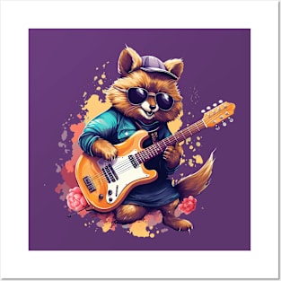 cat play guitar Posters and Art